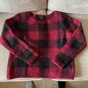 Deep red/black Gap plaid checked sweater